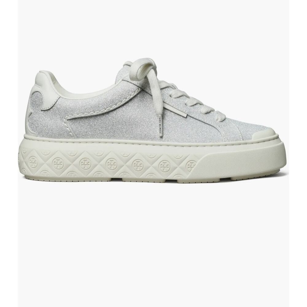 Tory Burch Ladybug Women's Glitter Low-Top Sneaker in Silver Cream